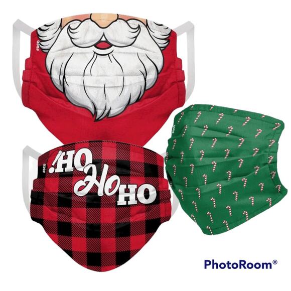 Holiday Christmas Santa Candy Cane Checkered Pleated Face Cover Mask SET (4) NWT - Picture 1 of 7